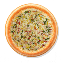13. ALLA POLLO - 40cm; Соус, Сыр Моцарелла, Копчёная курица, Паприка, Кукуруза, Ананас