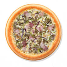 27. AMORE MIO - 40cm; Kaste, Juust Mozzarella,Hakkliha, peekon, sibul, marineeritud kurgid