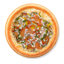 28. HAKKLIHA - 40cm; Kaste, Juust Mozarella, Hakkliha, Sink, Küüslaug, Paprika, Tomat, Kaste küüslaug