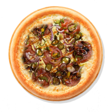 17. HOT MY PIZZA - 40cm; Соус, Сыр Моцарелла, Ветчина, Салями, Чеснок, Лук, Паприка, Халапеньо