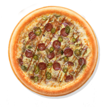 16. MEXICO - 40cm; Соус, Сыр Моцарелла, Пепперони, Курица, Лук, Халапеньо, Острый Соус