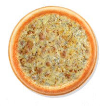 6. 4 СЫРА С ЧЕСТНОКОМ - 40cm; Соус, Сыр обычный, Моцарелла, Копчёный сыр, Сыр с синей плесенью,чеснок