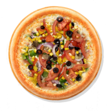 32. VEGETARIANA - 40cm; Kaste, Juust Mozarella, Mais, Paprika, Tomat, Sibul, Šampinjonid, Oliivid
